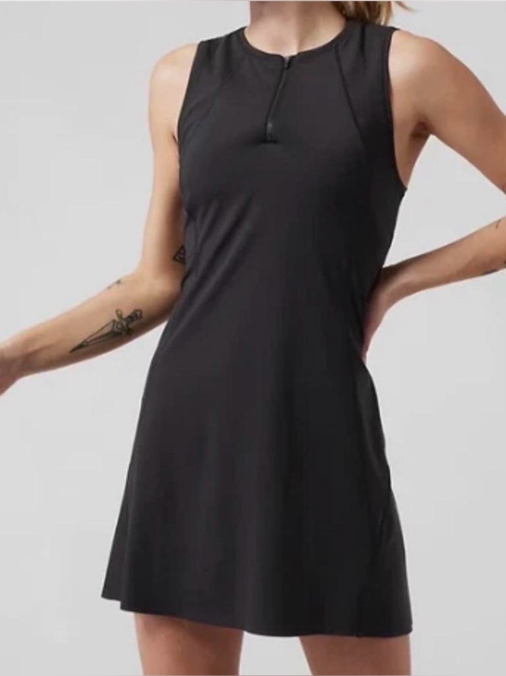 Athleta Black Sleeveless Zip-Front Dress